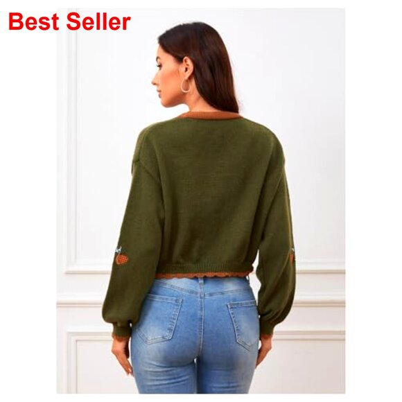 Floral Embroidered Cropped Cardigan Open Front Western Sweater Boho Cottagecore - Picture 2 of 7